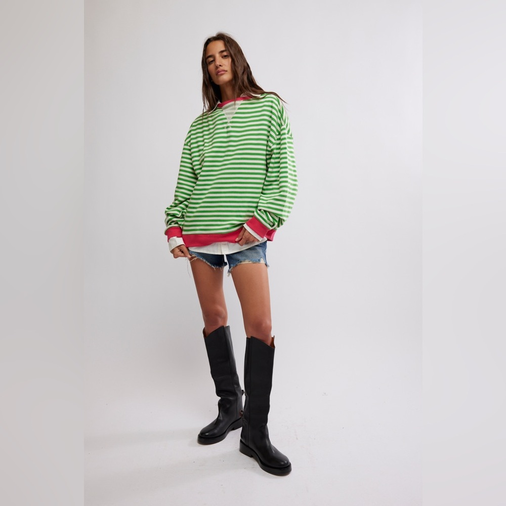 NWOT Free People Classic Striped Oversized Crewneck Pullover Size XS